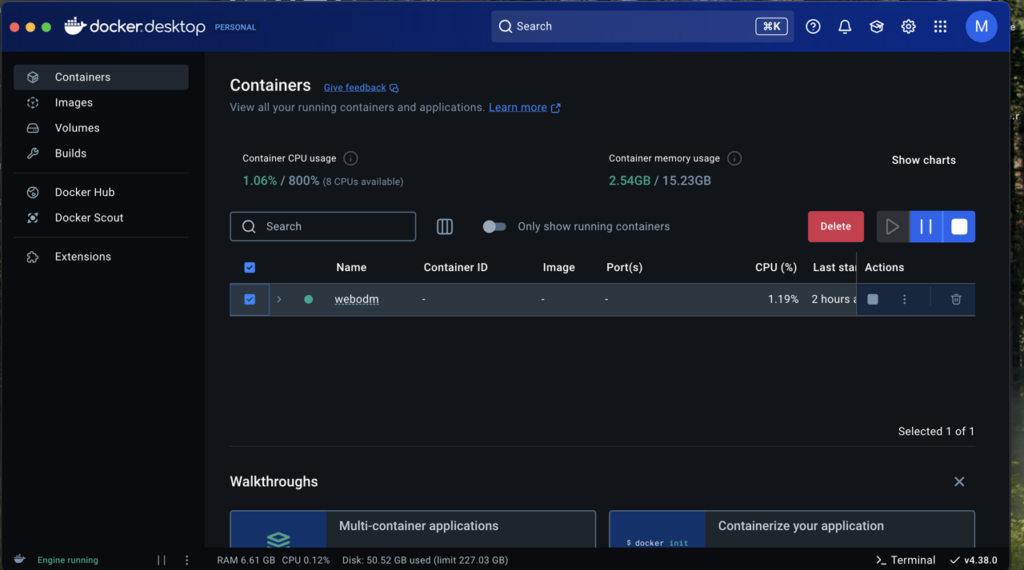Docker Desktop — deleting a container while preserving volumes