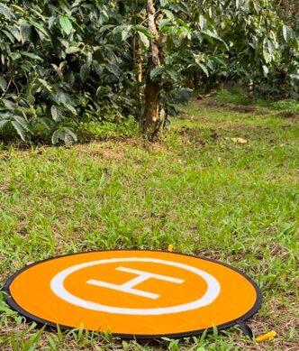 DJI drone landing pad set up in field