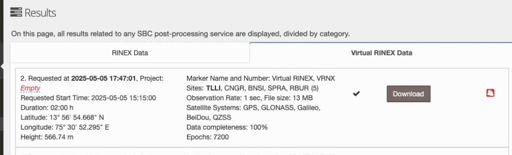 VRS RINEX data download interface