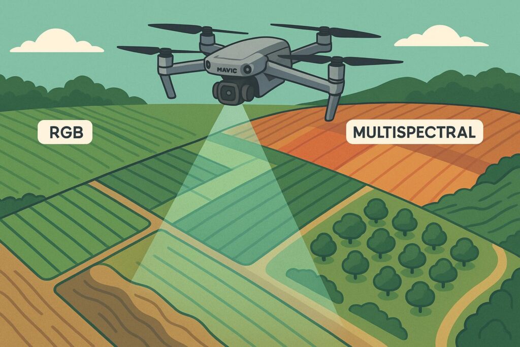 a drone flying over a farm